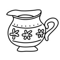 Ceramic creamer pitcher. Vector doodle drawing.