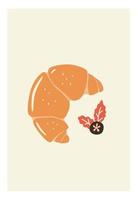 Croissant with berry. Vector hand drawn poster. Cafe decoration.