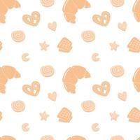 Seamless repeating pattern with pastry items. Vector background.