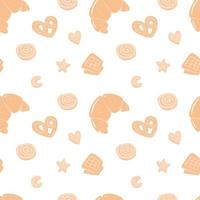 Seamless repeating pattern with pastry items. Vector background.