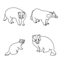 Set of outline badgers, predatory animals for coloring or creativity vector