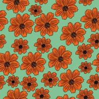 Cosmos flower vector seamless patern, orange hand draw illustration