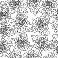 Seamless pattern of flower contours with a bunch of leaves and small petals, floral background with randomly arranged flowers vector