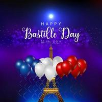 francia14 de julio. feliz celebración del día de la bastilla con torre eiffel y globo diseño de ilustración vectorial celebración115 copia vector