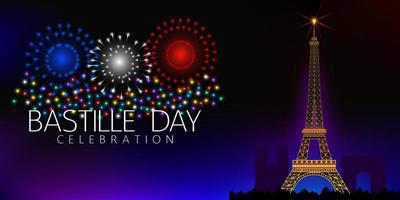 celebre el día nacional francés con fuegos artificiales. vector de ilustración de fondo.