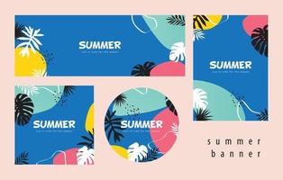 Set Summer poster banner template for promotion with abstract background vector