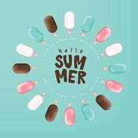 Summer poster banner template for promotion with Ice cream sticks on light blue sunny background