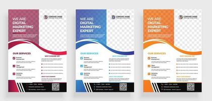 Modern corporate flyer. 3 colors are used here. It's suitable for marketing, advertising, branding, promotion of any corporte company. vector