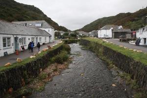 Boscastle in the UK in August 2020. A view of Boscastle in Cornwall on a wet morning photo