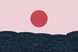 Ilustración de vector de paisaje de onda japonesa horizontal. cubierta de diapositiva abstracta para presentación. patrón asiático tradicional con agua, mar y cielo