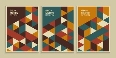 Book cover with retro geometric triangles design vector