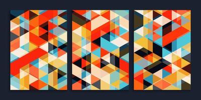 Geometric colorful triangles cover design set vector