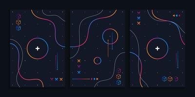 Memphis design cover collection with gradient shapes vector