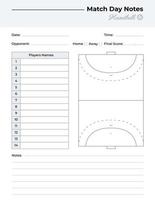 registro de notas de la jornada con diagrama de campo de balonmano vector