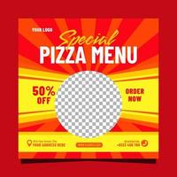 diseño de plantilla de banner de redes sociales de menú de pizza especial vector