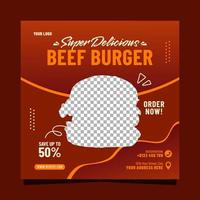 Super delicious beef burger social media banner post template vector