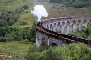 A view of the Glenfinnan Viaduct showing a Steam Train passing over it photo