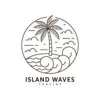 Island and wave illustration monoline or line art style vector