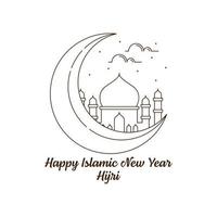 Happy islamic new year hijri monoline or line art style vector illustration