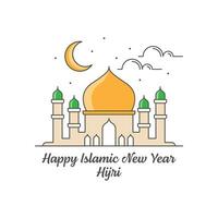 Happy islamic new year hijri monoline or line art style vector illustration