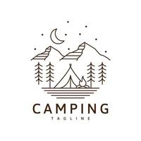 camping logo o ilustración monoline o vector de estilo de arte lineal