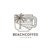Beach and mug illustration monoline or line art style vector