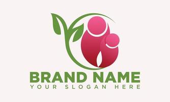Abstract nature logo  vector design.  Happy mother and child holding with leaf logo. Health logo.