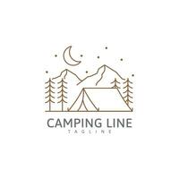 Camping logo or illustration in line style vector design template