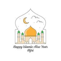 Happy islamic new year hijri monoline or line art style vector illustration