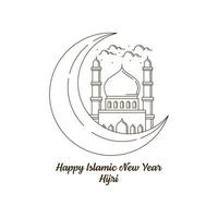 Happy islamic new year hijri monoline or line art style vector illustration