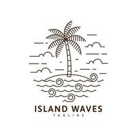 Island and wave illustration monoline or line art style vector