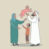 dibujo de ilustración vectorial simple de familias musulmanas reunidas. vector