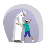 grandfather greets and hugs his grandson. Vector clip-art illlustration.