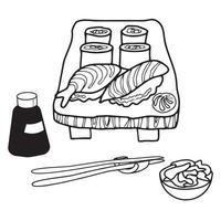 Line sushi and rolls icon set. Doodle vector illustration.