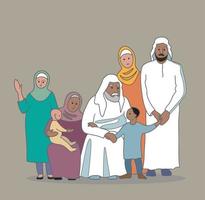 Simple Vector illustration drawing of Muslim big families gathering together . Celebrating Eid with family at home concept. Modern design vector illustration