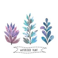 conjunto de plantas y hojas vectoriales de acuarela pintadas a mano.elemento de diseño para bodas de verano, tarjeta de felicitación de primavera. elementos florales perfectos para guardar la tarjeta de fecha. obras de arte únicas para su diseño. vector