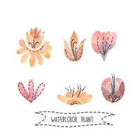 Set of handpainted watercolor vector flowers and buds.Design element for summer wedding, spring congratulation card. Perfect floral elements for save the date card. Unique artwork for your design.