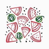 Watermelon hand drawn doodle icons. Doodle clip-art. vector