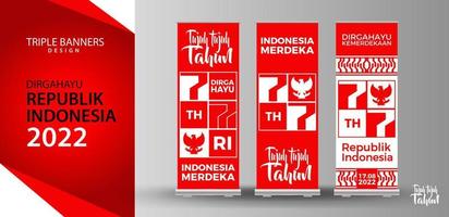 77 años, día de la independencia de la república de indonesia. diseño de plantilla de banner triple de ilustración vector