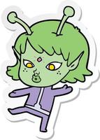 sticker of a pretty cartoon alien girl vector