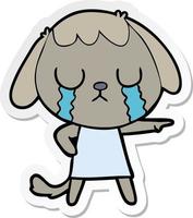 sticker of a cute cartoon dog crying vector