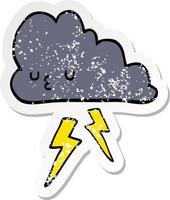 distressed sticker of a cartoon storm cloud vector