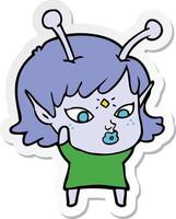 sticker of a pretty cartoon alien girl vector