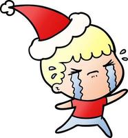 gradient cartoon of a man crying wearing santa hat vector