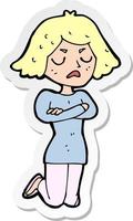 sticker of a cartoon annoyed woman vector