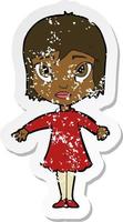 retro distressed sticker of a cartoon girl in dress vector