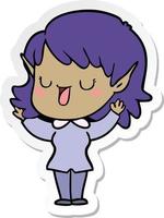 sticker of a cartoon elf girl vector