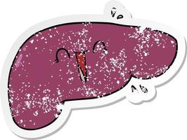 distressed sticker of a cartoon liver vector