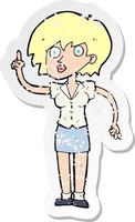 retro distressed sticker of a cartoon woman with question vector