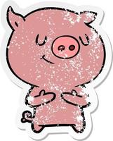 distressed sticker of a happy cartoon pig vector